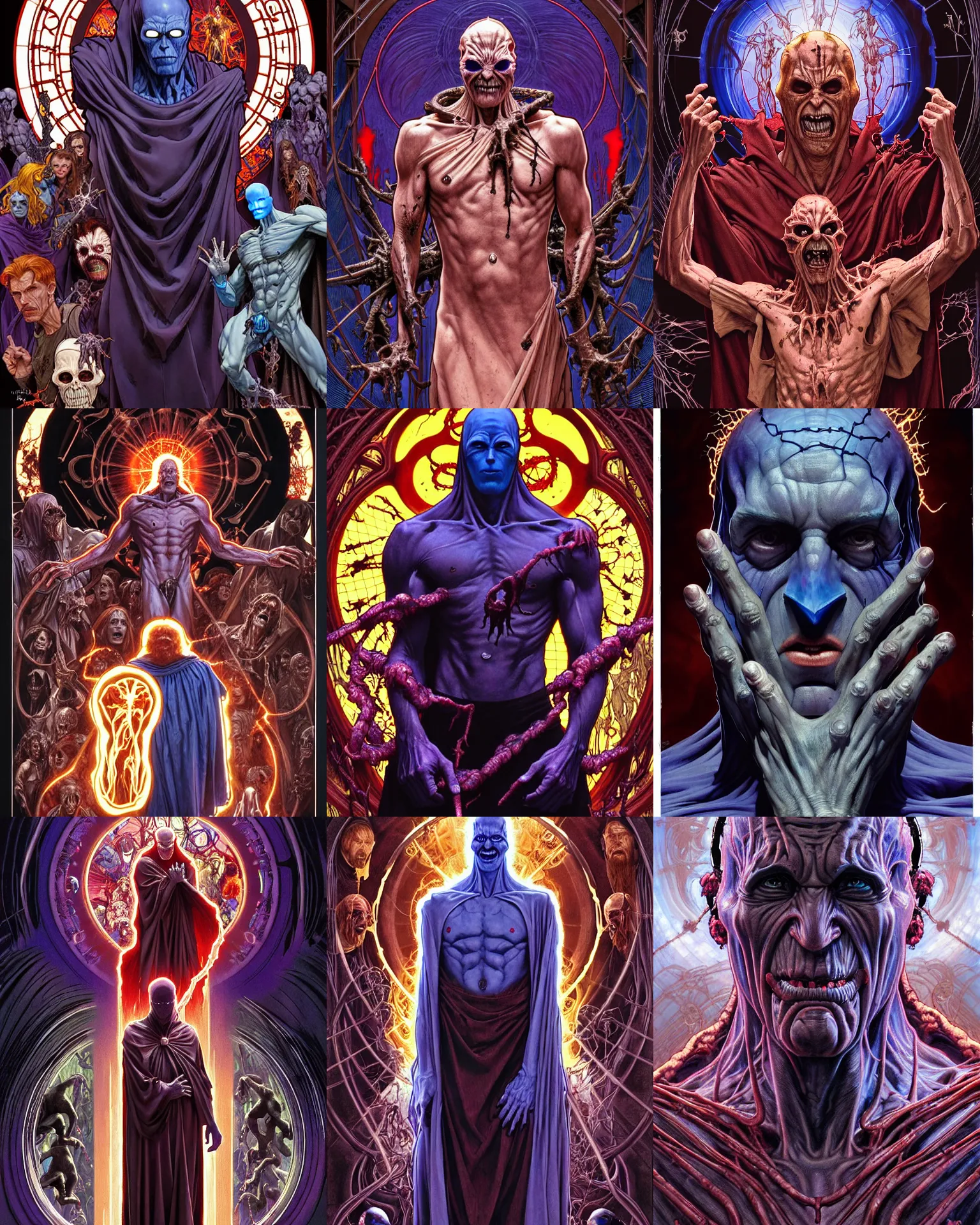 Prompt: the platonic ideal of catholic icon of cletus kasady ultimate carnage thanos dementor doctor manhattan chtulu nazgul, detailed, intricate, hyperrealism, intense, scary, decay, dmt, art by brock hofer and artgerm and greg rutkowski and alphonse mucha