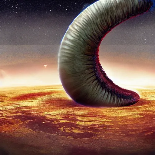 Image similar to a giant space worm eating the planet earth. horror science fiction film