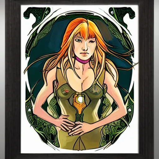 Prompt: an art nouveau portrait of Samus Aran from Metroid