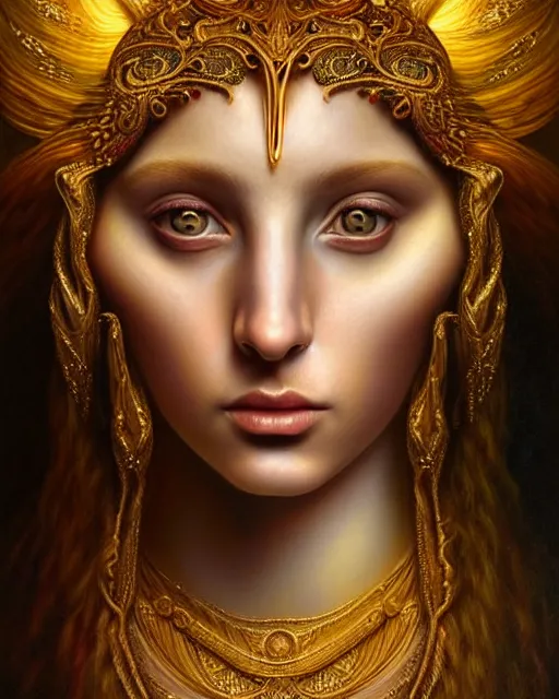 Prompt: portrait of the beautiful young aphrodite's goddess, unusual beauty, esoteric, outher worldly colours, head in focus, fantasy art, ornamental, intricate, elegant, highly detailed hyperrealistic painting, artstation, concept art, painterly, golden ratio, sharp focus, illustration, art by tomasz alen kopera