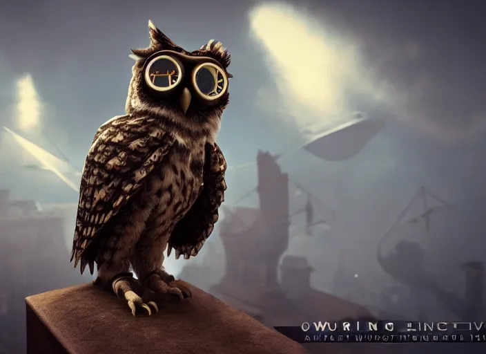 Image similar to a flying Warrior owl art nuveau, steampunk, symmetry, cinematic lighting , unreal engine,