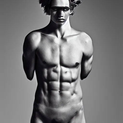 Image similar to a portrait of a beautiful athletic young male unicentaur , photographed by erwin olaf, artistic