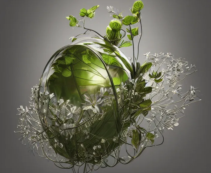 Prompt: simplicity, transparent clear see - through image of simple robot, botanical, floral environment, ultra realistic, concept art, product design, photorealistic, octane render, 8 k, unreal engine. art by gustave dore and nori inoguchi and sam kaplan and zachary goulko and christopher marley and artgerm and alphonse mucha