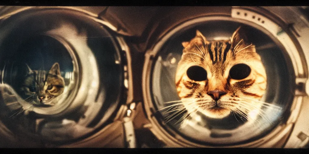 Image similar to detailed medium format photo, polaroid still from tarkovsky movie, cat in a spacesuit, haze, high production value, intricate details, 8 k resolution, hyperrealistic, hdr, photorealistic, high definition, tehnicolor, award - winning photography, masterpiece, amazing colors