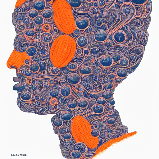 Image similar to a beautiful head of a woman made of carrots and blueberries, an ultrafine detailed illustration by james jean, intricate linework, bright colors, behance contest winner, vanitas, angular, altermodern, unreal engine 5 highly rendered, global illumination, radiant light, detailed and intricate environment