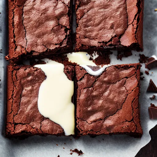 Prompt: chocolate brownie with creamy melted!!!!!!!!! chocolate, studio photography, 4 k