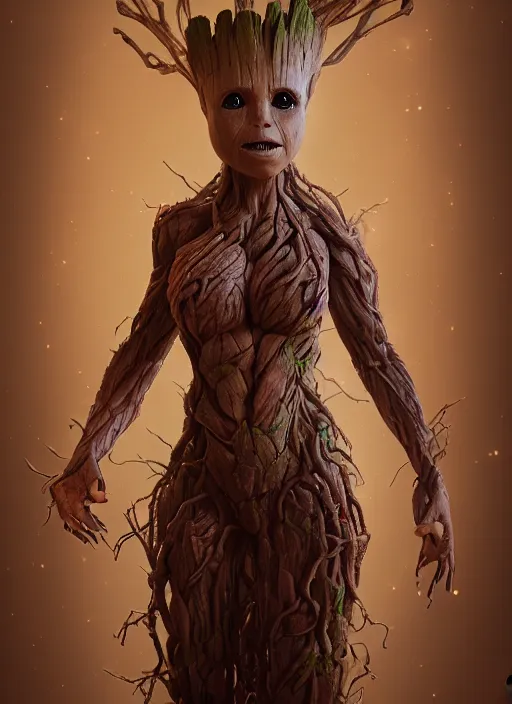 female portrait of groot as a belly dancer, au