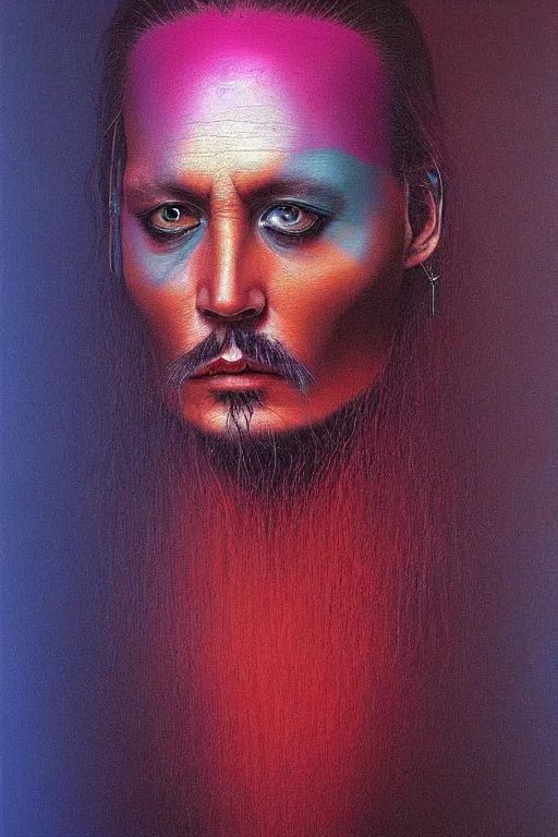 Prompt: portrait of johnny depp colourful shiny beautiful harmony painting by zdzisław beksinski