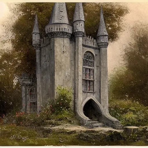 Prompt: (((((((Gothic revival castle gatehouse))))))) . muted colors. by Jean-Baptiste Monge !!!!!!!!!!!!!!!!!!!!!!!!!!!!!!!!!!!!!!!!