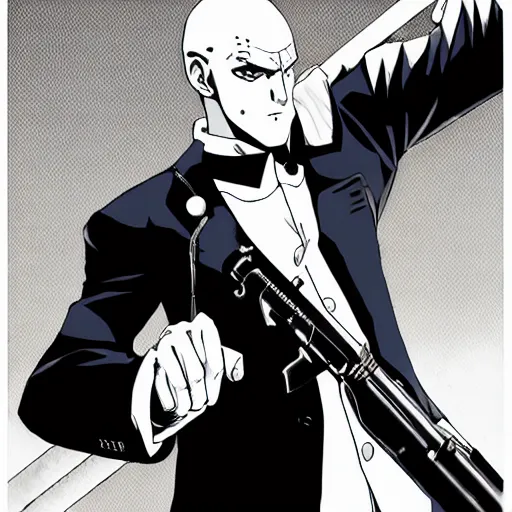 Image similar to The Hitman, manga illustration by Hirohiko Araki, Jojo, Shonen Jump, detailed trending on artstation