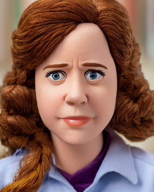 Image similar to pam beesley as a muppet. highly detailed felt. hyper real photo. 4 k.