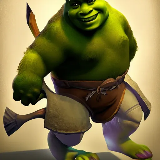 Prompt: Shrek, the new League of legends champion, splash art, 4k, trending on Artstation