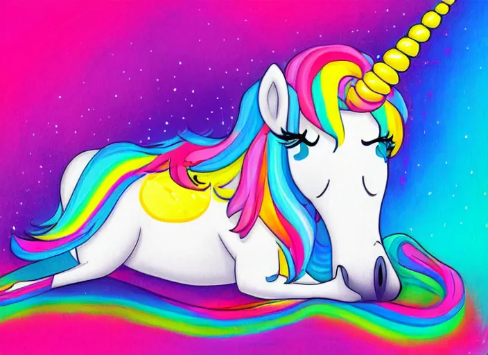 Image similar to unicorn relaxing, teed relaxing colorful, modern, disney, in style of pixar, highly detailed, sharp focus, digital painting