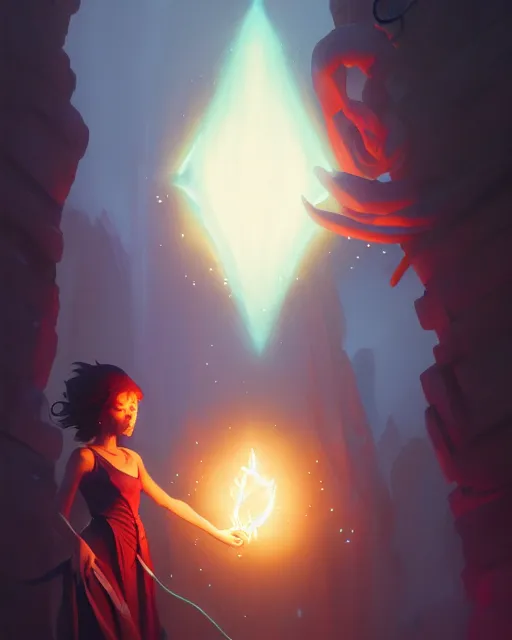 Image similar to highly detailed vfx portrait of a mage casting a light spell, unreal engine, greg rutkowski, loish, rhads, beeple, makoto shinkai and lois van baarle, ilya kuvshinov, rossdraws, tom bagshaw, alphonse mucha, global illumination, detailed and intricate environment