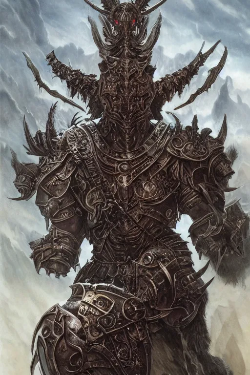 Prompt: full body concept art of Behemoth wearing ancient roman armor made with porcelain by Jeff Easley and Peter Elson + beautiful eyes, beautiful face + symmetry face + galaxy + gothic, surreal, dread + highly detailed, intricate complexity, epic composition, magical atmosphere + masterpiece, award winning + trending on artstation