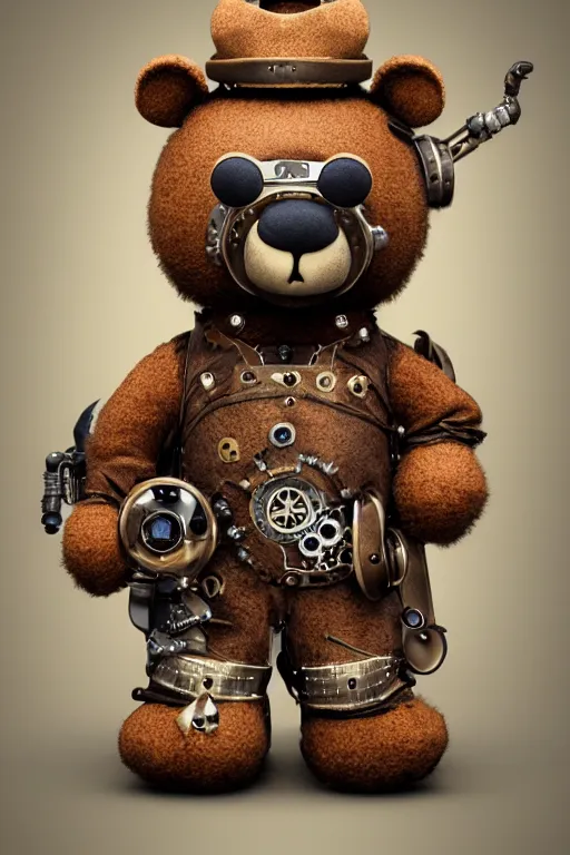 Prompt: anthropomorphic teddy bear as a steampunk cowboy, intricate, elegant, highly detailed, digital painting, artstation, concept art, smooth, sharp focus, contemporary fashion shoot, by edward robert hughes, annie leibovitz and steve mccurry, david lazar, jimmy nelsson, hyperrealistic, octane render