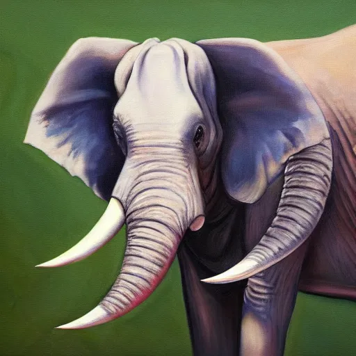 Image similar to hybrid animal cow with elephant ears and long tusks detailed painting 4 k