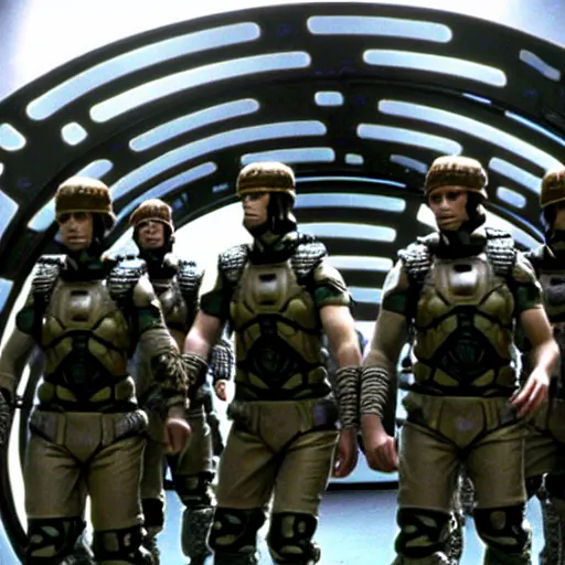 Image similar to soldiers going through the stargate from the tv show stargate sg 1