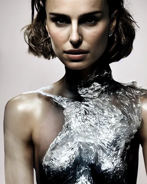 Prompt: nathalie portman wearing a risque outfit made from cling film, half body portrait, greg kutkowski, sharp details, soft lighting, subsurface scattering, pearls of sweat, glistening skin, warm lighting