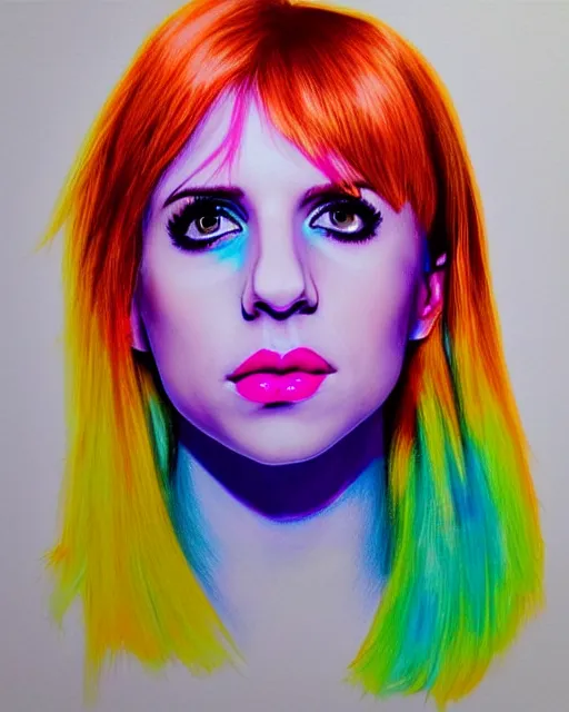 Image similar to neon Hayley Williams, fine details, realistic shaded, fine-face, pretty face