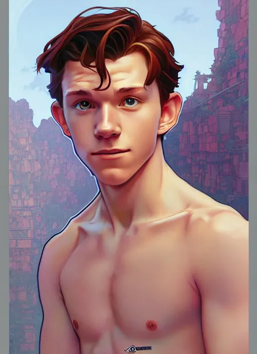 Image similar to cute sweaty tom holland chemist, natural lighting, path traced, highly detailed, high quality, digital painting, by don bluth and ross tran and studio ghibli and alphonse mucha, artgerm