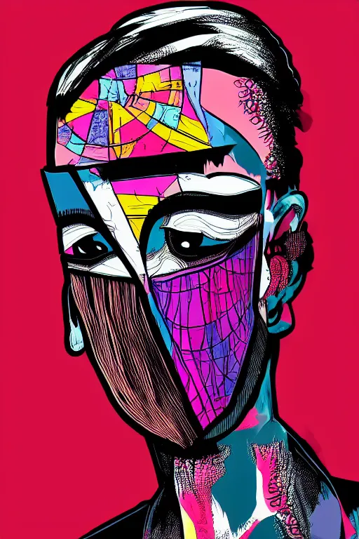 Image similar to random masked guy with blouse, pop art, aesthetic art, 8 k, asymmetrical, high details, digital painting, concept art, smooth, sharp focus, illustration, intricate, art by arstation and mimmo rottela, pixels art by paul robertson