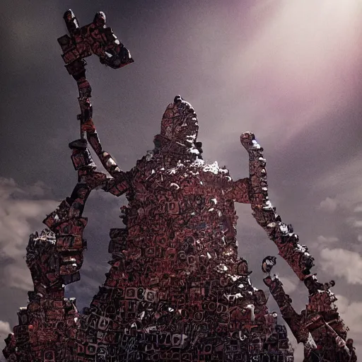 Image similar to a giant computer god towering above praying individuals made out of organic materials, dramatic backlighting, 3 5 mm, digital art, realistic