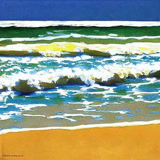 Image similar to painting, australian beach pattern, by eric frischl and joaquin sorolla