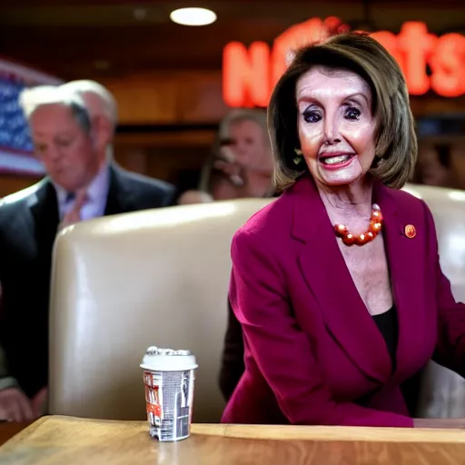 Prompt: nancy pelosi working at hooters