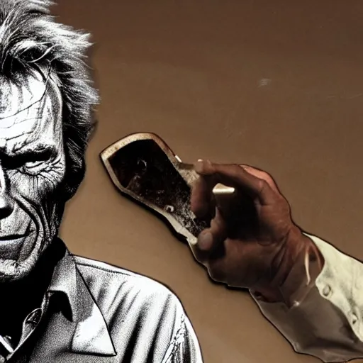 Image similar to clint eastwood as leatherface.