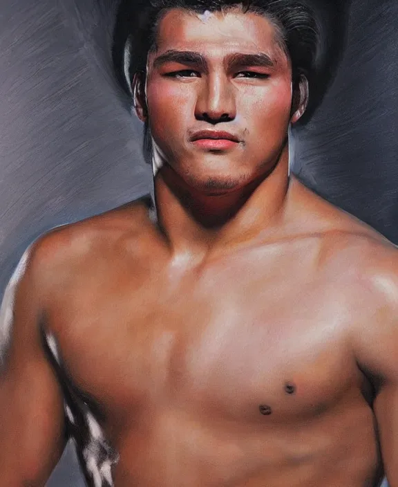 Prompt: portrait of a handsome young tejano wrestler, art by denys tsiperko and bogdan rezunenko, hyperrealism