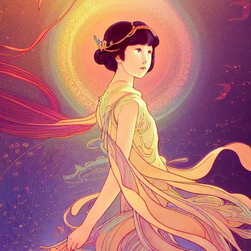 Image similar to a beautiful exquisite delicate hyperdetailed character design 4 k wallpaper illustration of a phoenix princess, victo ngai style, from china, style of studio ghibli, makoto shinkai, raphael lacoste, louis comfort tiffany, denoise, deblurring, artgerm, xision, james jean, ross tran, alphonse maria mucha, chinese style