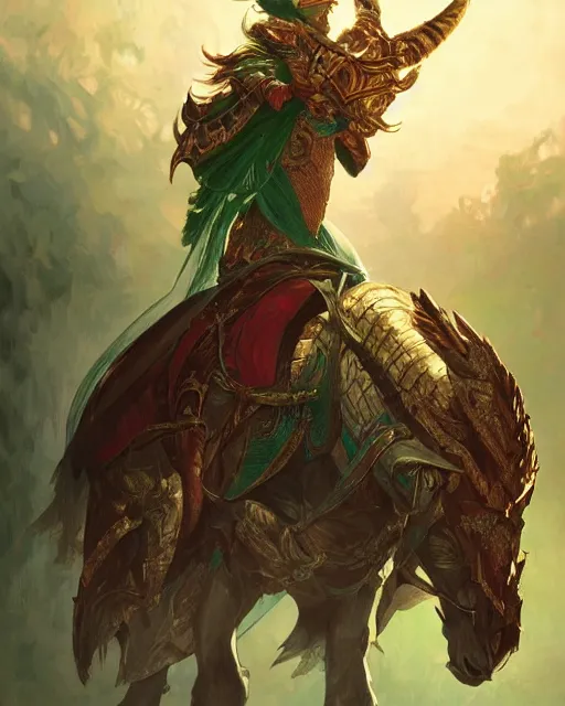 Image similar to Portrait of a Fantasy emerald knight, moonlit, HD, illustration, epic, D&D, fantasy, intricate, elegant, highly detailed, digital painting, artstation, concept art, smooth, sharp focus, illustration, art by artgerm and greg rutkowski and alphonse mucha, monster hunter illustrations art book