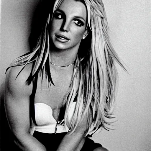 Image similar to portrait of Britney Spears in 1970s in a miniskirt, photograph, studio photography,