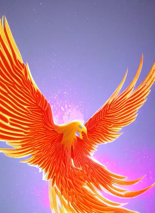 Image similar to white phoenix orange pink indigo salt crystals sharp detail 3d render simple background graphic ultra simplified deco design fai khadra gaika style