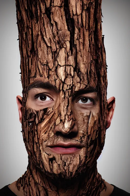 Image similar to 📷 markiplier's tree bark skin, made of tree bark, head portrait, dynamic lighting, 4 k