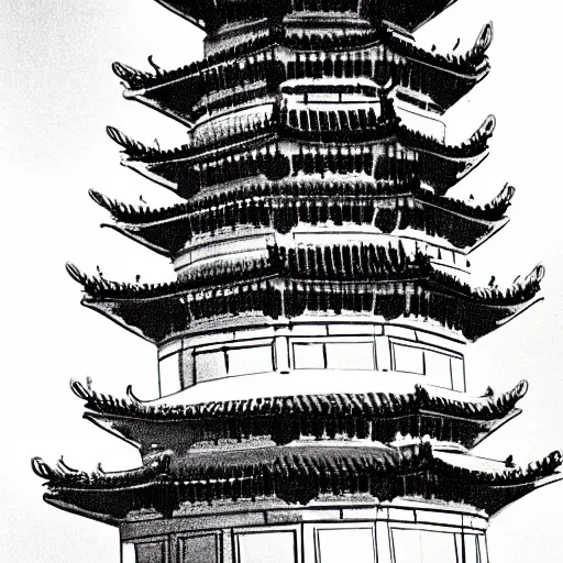 Prompt: taiyuan twin pagodas, chinese ink painting, monochrome,