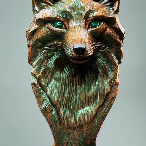 Image similar to Portrait photography of a cinematic Emerald fox sculpture