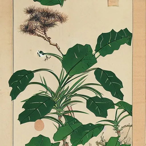 Prompt: scientific botanical illustration of a beautiful plant ,Ukiyo-e