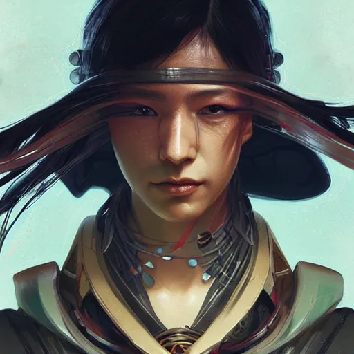 Image similar to cyberpunk samurai ,with techware , D&D, intricate, elegant, highly detailed, digital painting, japanese , altered carbon style,trending on artstation, concept art, illustration, art by Artgerm and Greg Rutkowski and Alphonse Mucha