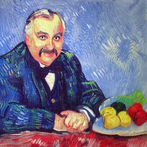 Image similar to a painting of christopher hewett playing tv sitcom character mr. belvedere, trending on artstation, impressionist style, gogh