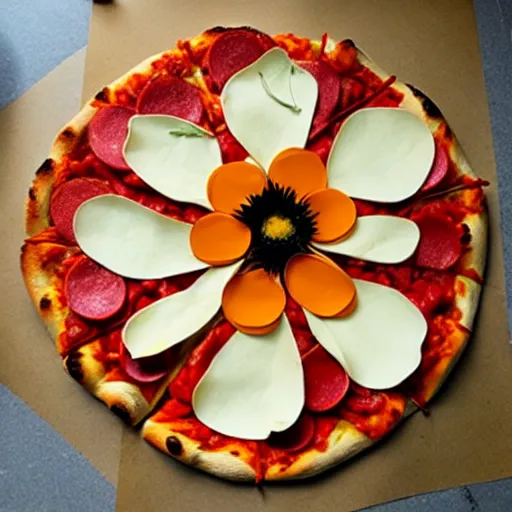 Image similar to flower made of pizza