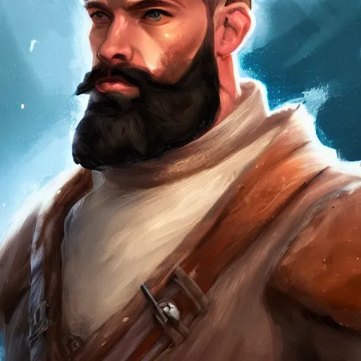 Image similar to portrait of a Germanic man with a beard and flight suit, D&D, sci-fi, elegant, hopeful, muscular, highly detailed, digital painting, artstation, concept art, smooth, sharp focus, illustration