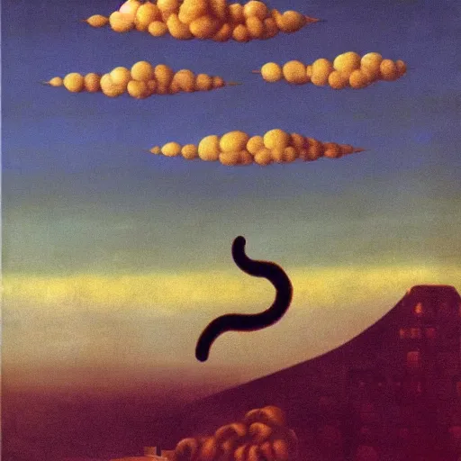 Prompt: a cat flying over jerusalem sky's, painted by magritte