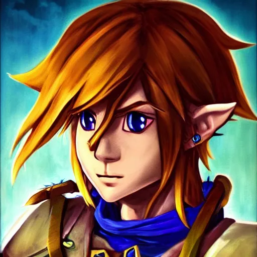 Image similar to portrait from link from the legend of zelda, trending on artstation