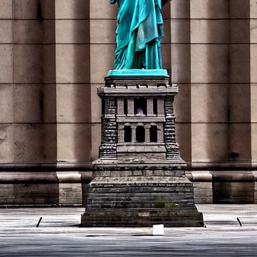 Prompt: a destroyed and deserted statue of liberty