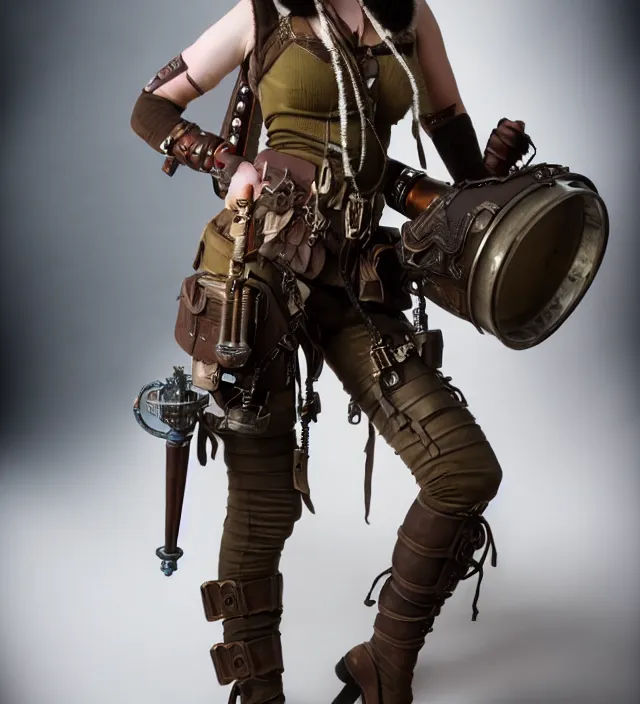 Image similar to full length photograph of a real - life very beautiful dieselpunk warrior. extremely detailed. dslr. 8 5 mm.