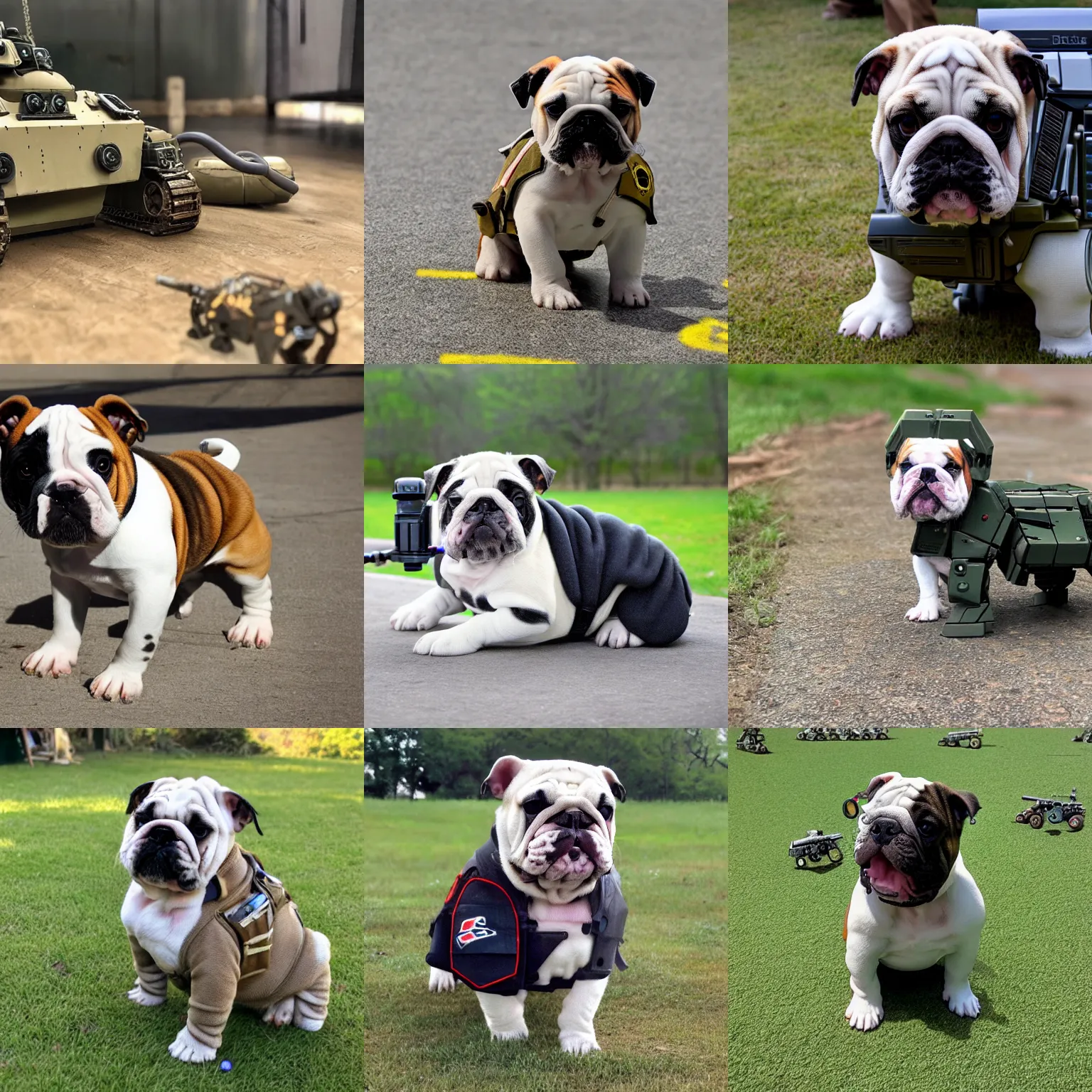 Prompt: a bulldog puppy driving a battlemech, 3 2 megapixel