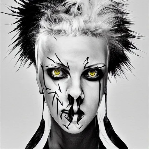 Image similar to black and white zeff art die antwoord photo realistic ninja