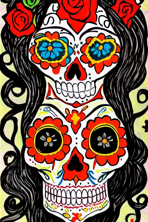 Image similar to Illustration of a sugar skull day of the dead girl, art by andre derain